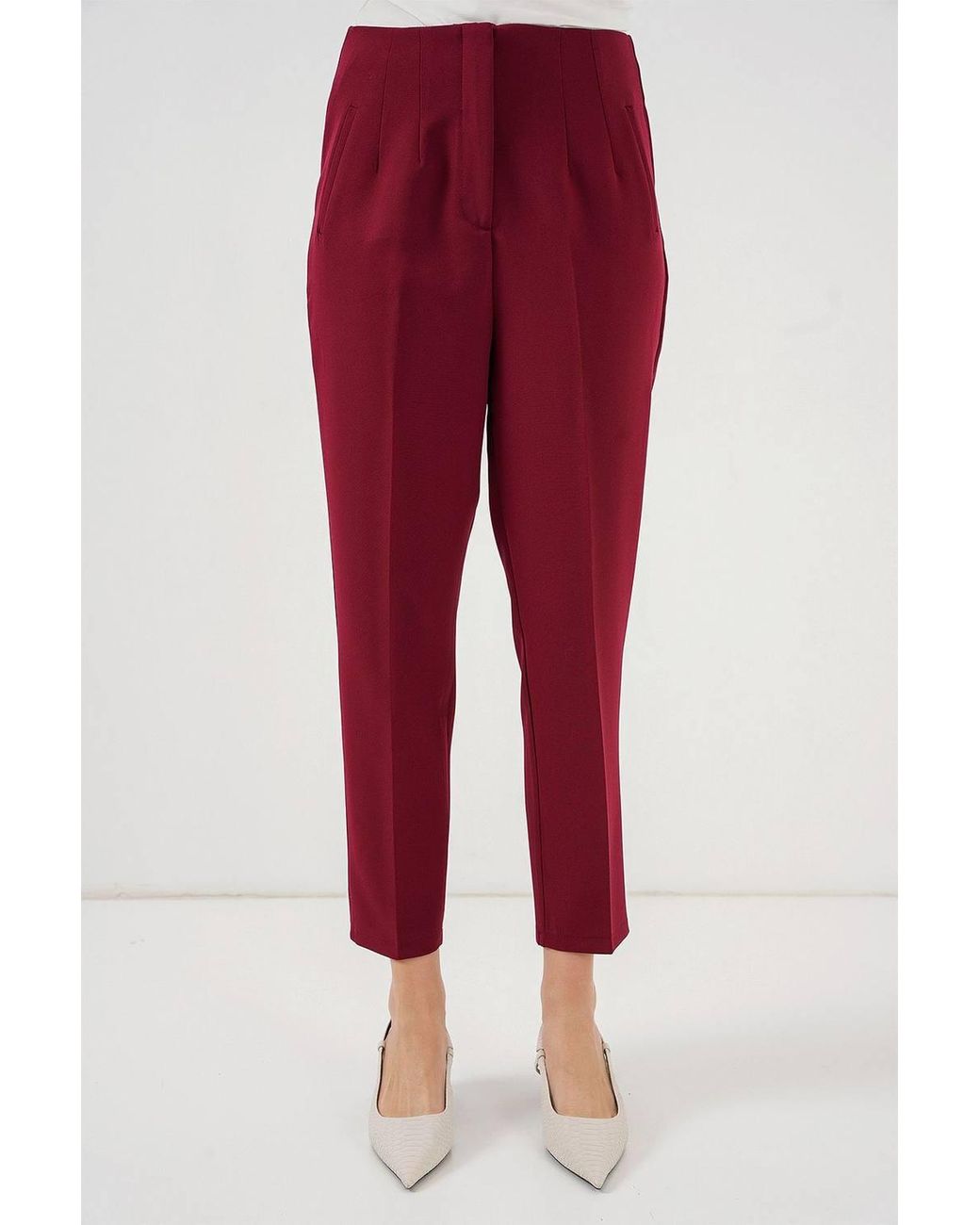 Bigdart Red High Waist Slim Fit Ankle Length Crepe Pants