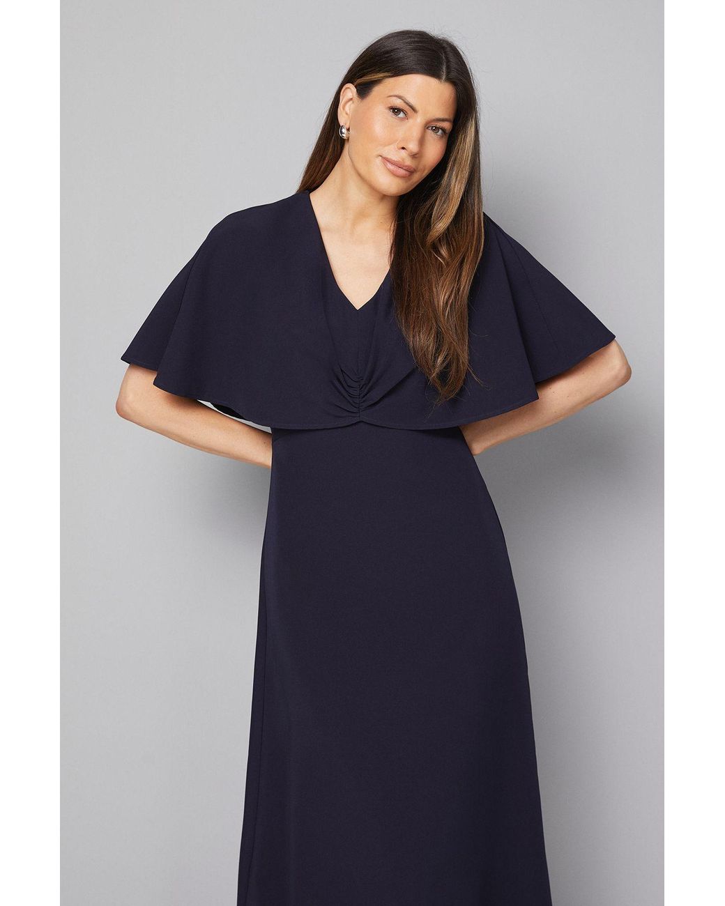 Wallis Blue Cape Sleeve Twist Front Midi Dress