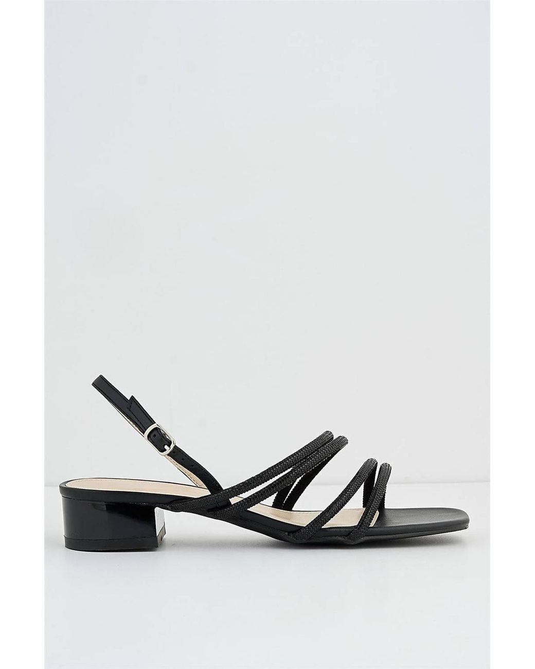 Miss Diva Black Aisha Diamante Strappy Low Block Heel Anklestrap Sandals