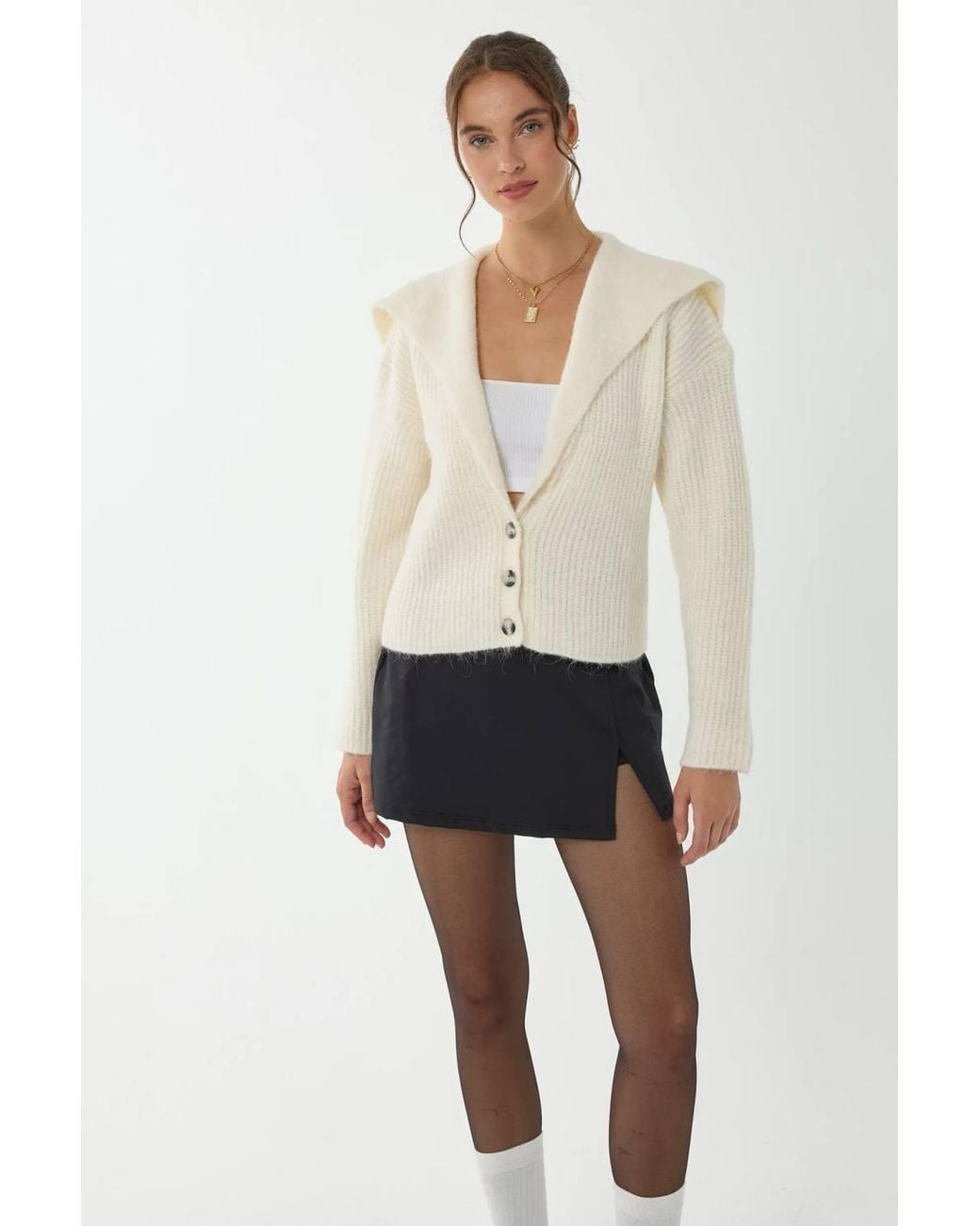 Hiccup White Relaxed Fit Buttoned Knit Cardigan