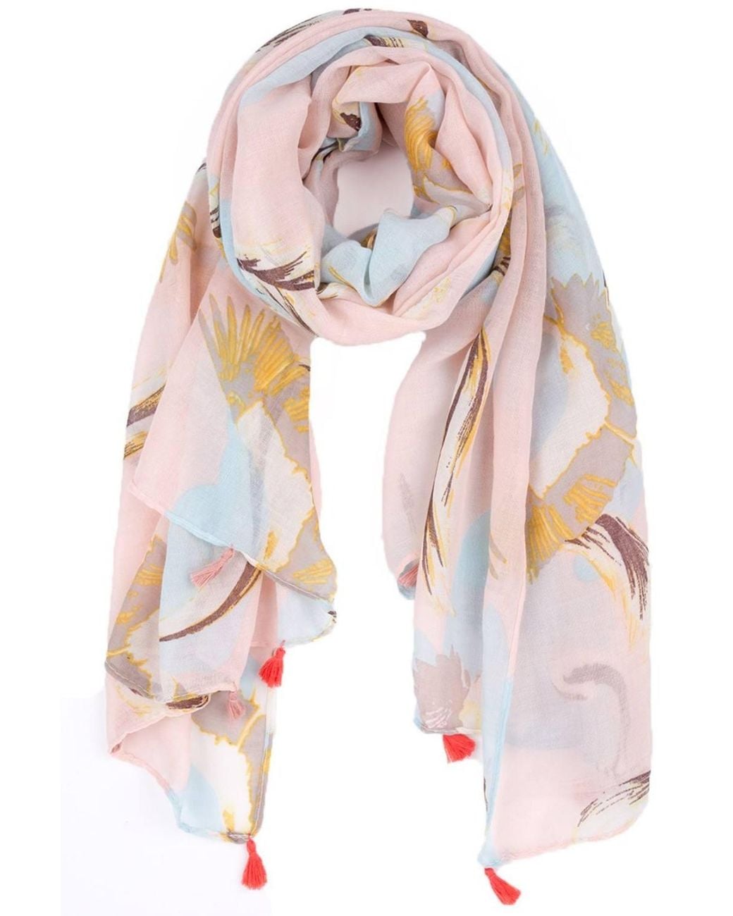 SARTA Pink Crane Bird Tasselled Lightweight Scarf