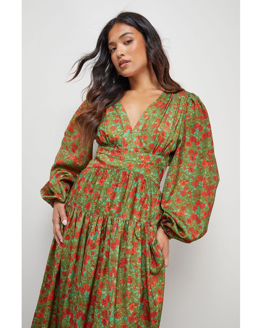 Warehouse Natural Petite Premium Satin Open Back Maxi Dress