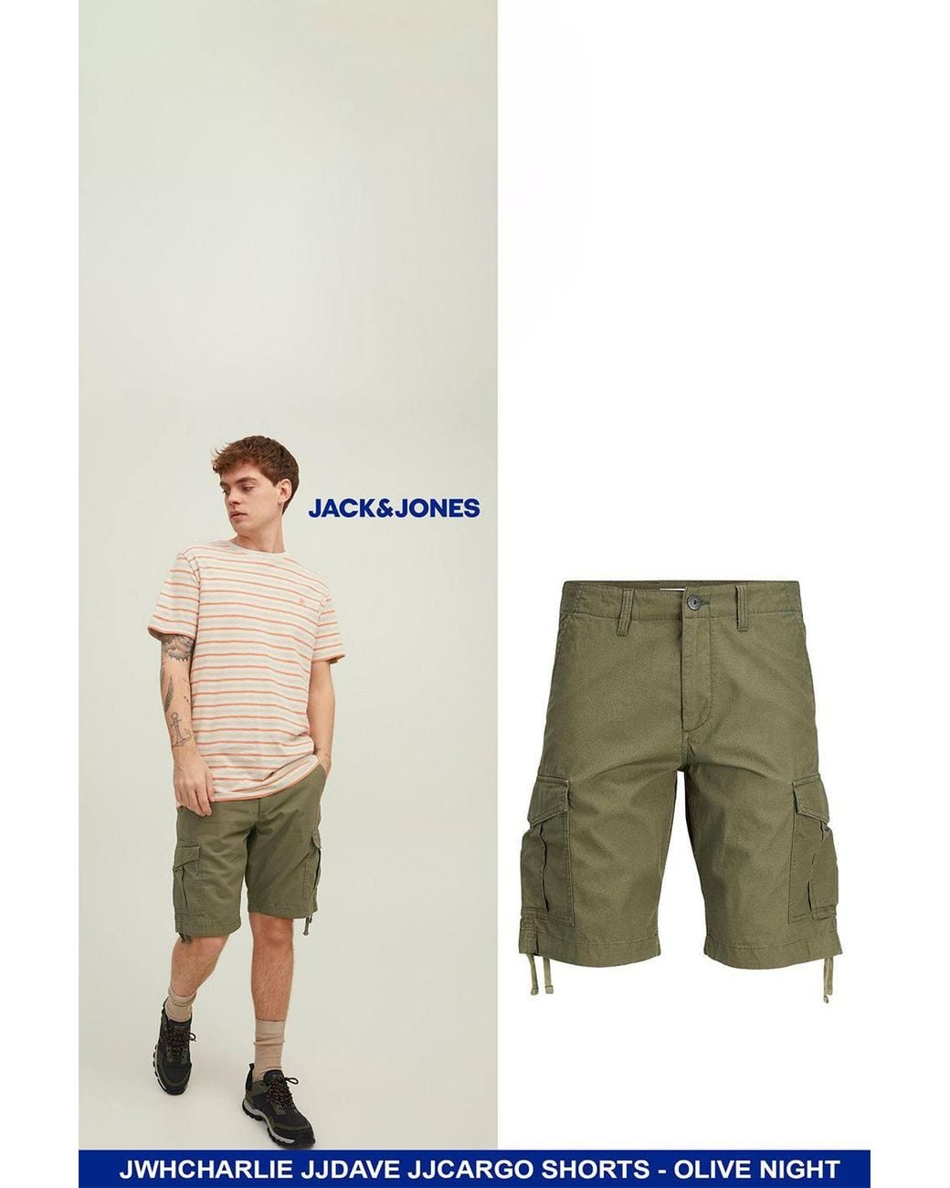 Jack & Jones Green Cargo Shorts Regular Fit Charlie Dave Night for men