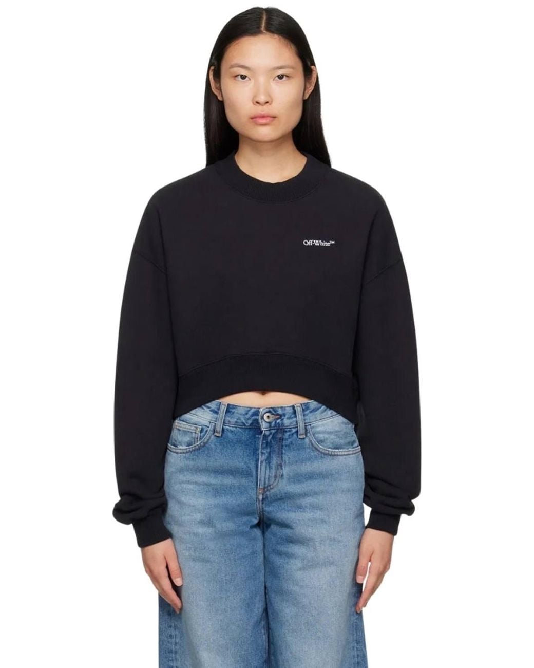 Off-White c/o Virgil Abloh Blue Long Sleeve Crew Cropped Sweatshirt