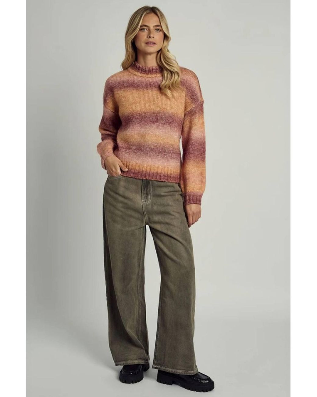 Native Youth Orange Striped Ombre Long Sleeve Knitted High Neck Jumper