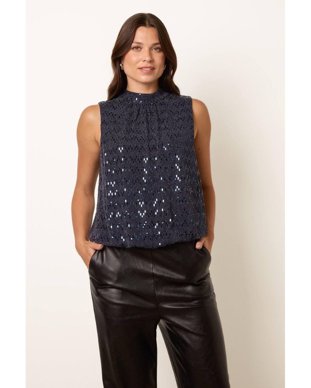 Blue Vanilla Blue Sleeveless Turtleneck Blouse