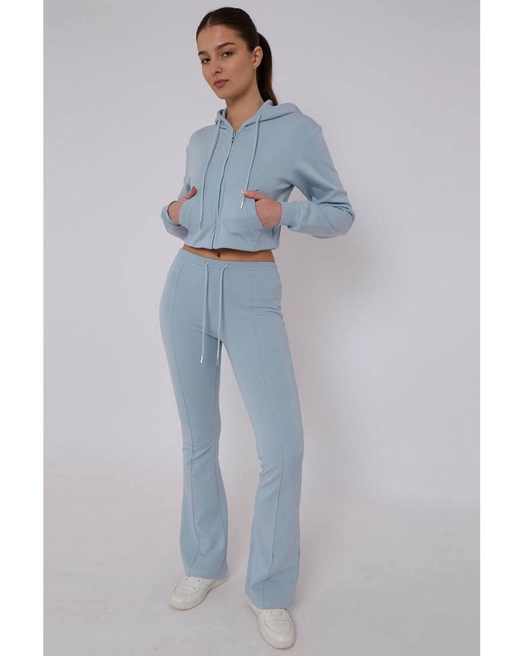 Stylewise Blue Cropped Zip Hoodie & Flared Trouser Set