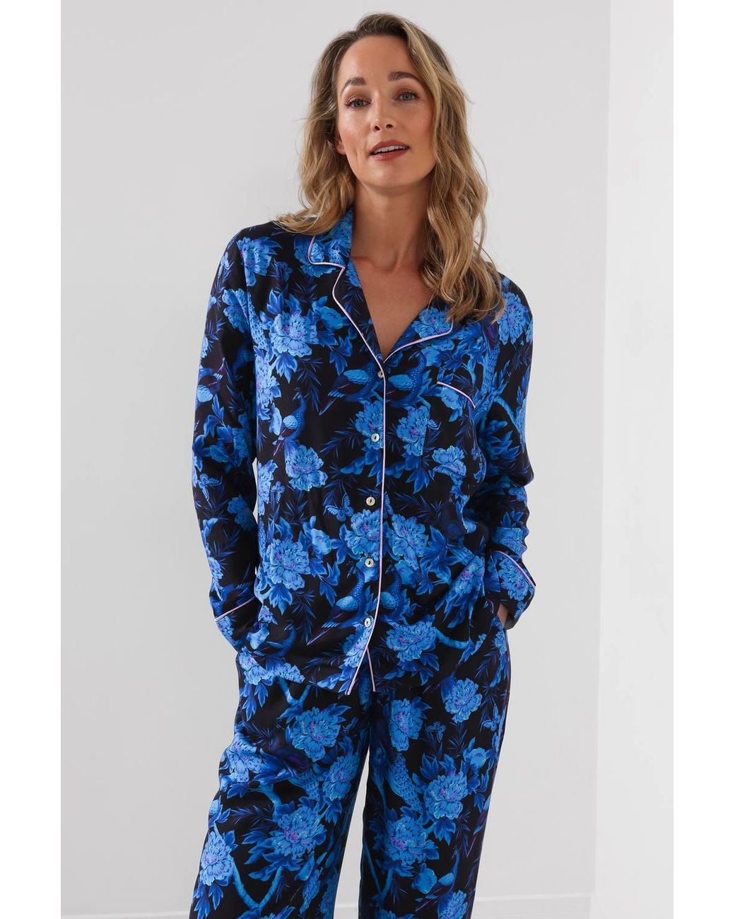 Joe Browns Blue Boutique Floral Button Through Pyjama Top