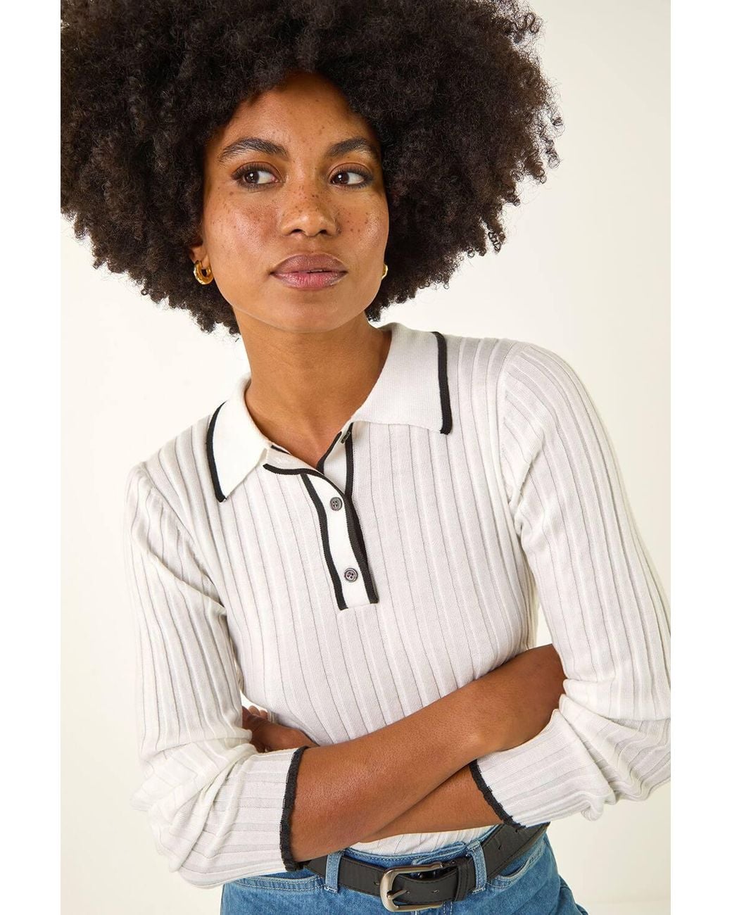 Roman White Textured Colour Block Knit Jumper