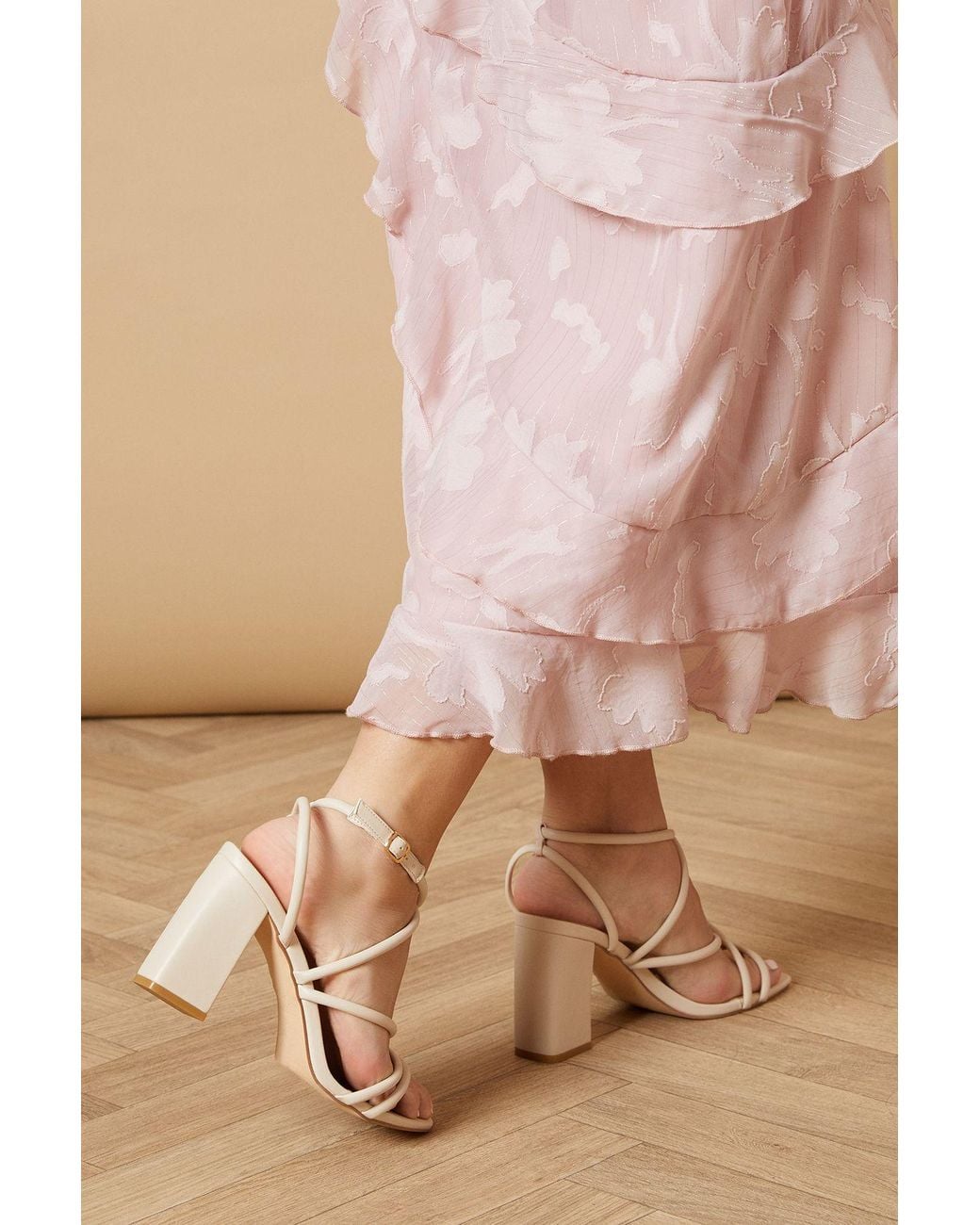 Oasis Brown Molly Faux Leather Strappy High Block Heeled Sandals