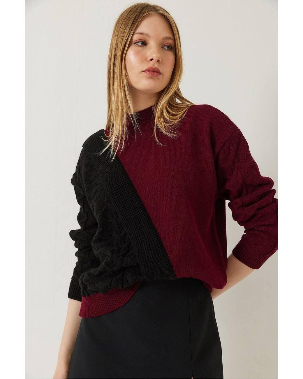 Bianco Lucci Blue Patterned Half Turtleneck Ribbed Sweater
