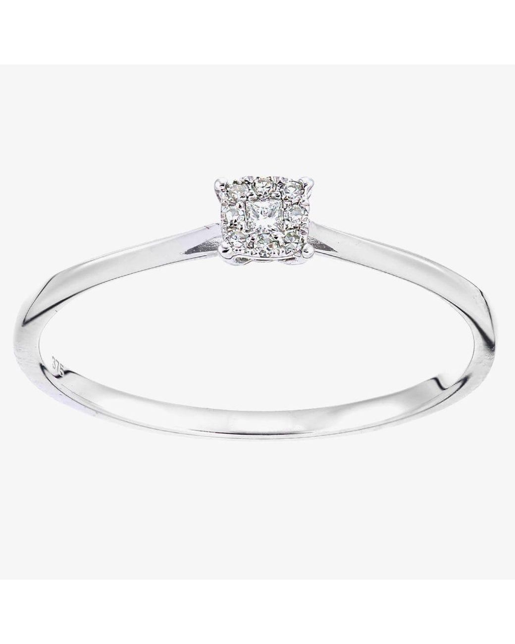 T.H.Baker White 9Ct 0.07Ct Diamond Sqaure Halo Ring