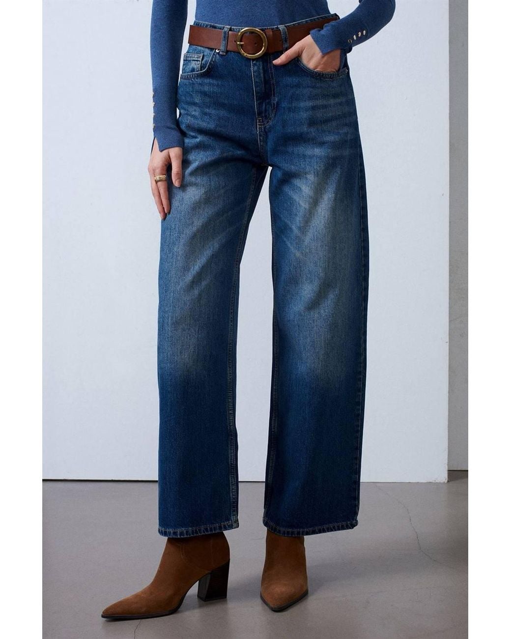 Dilvin Blue High-Waist Wide-Leg Cotton Denim Jeans