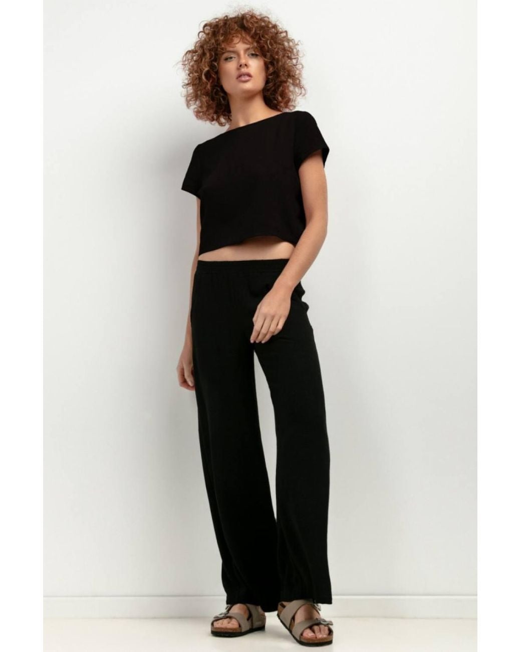 Love Lace Black Summer Elasticated Waist Linen Wide Leg Trousers