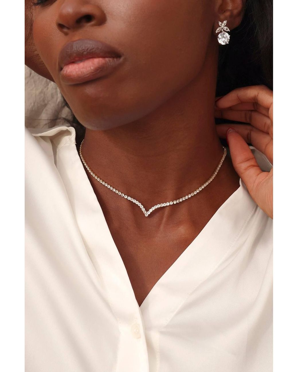 Linzi Natural Evermore V-Shape Tennis Necklace
