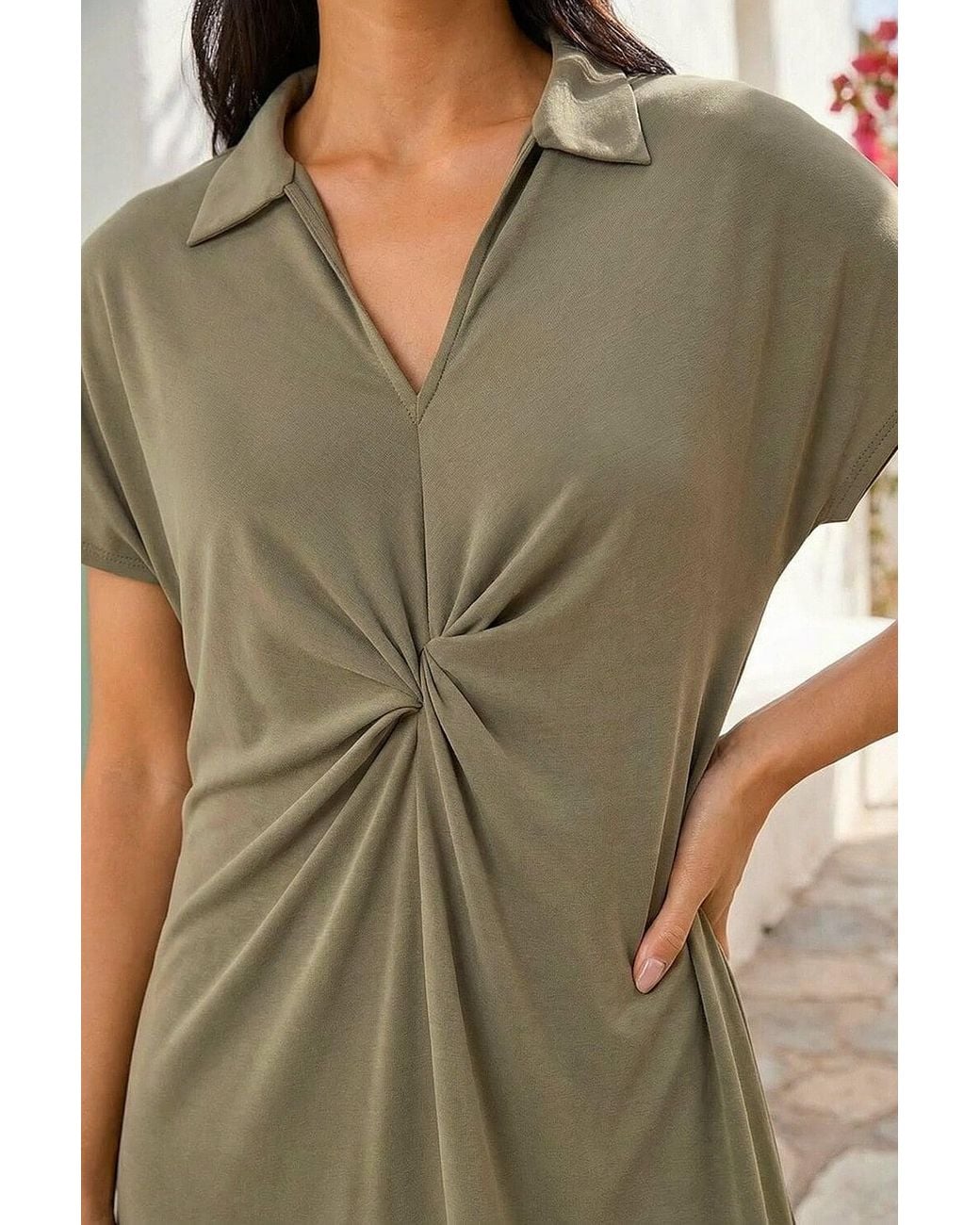 Roman Green Petite Twist Waist Midi Dress