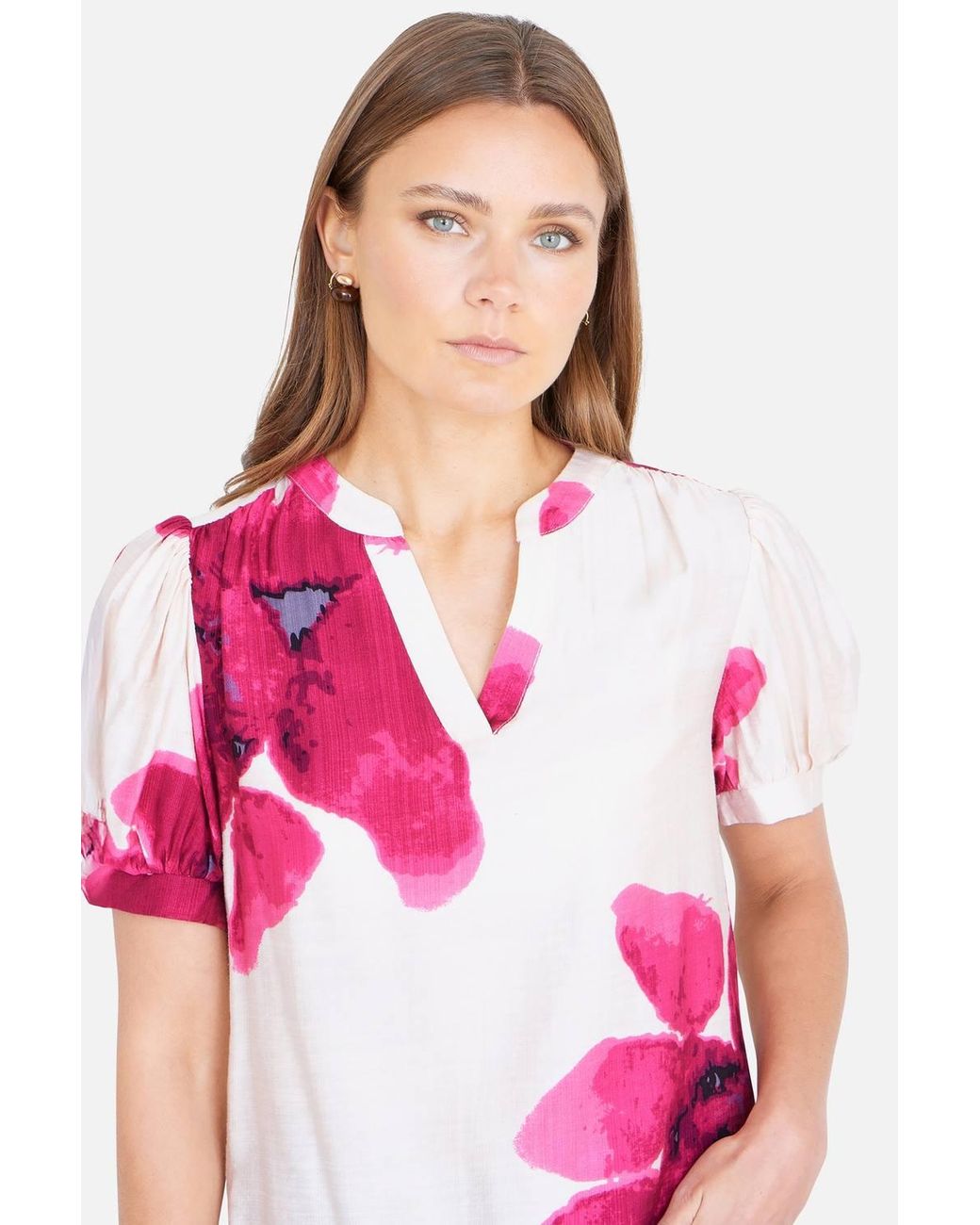 Yumi' Pink Watercolour Viscose Floral Top