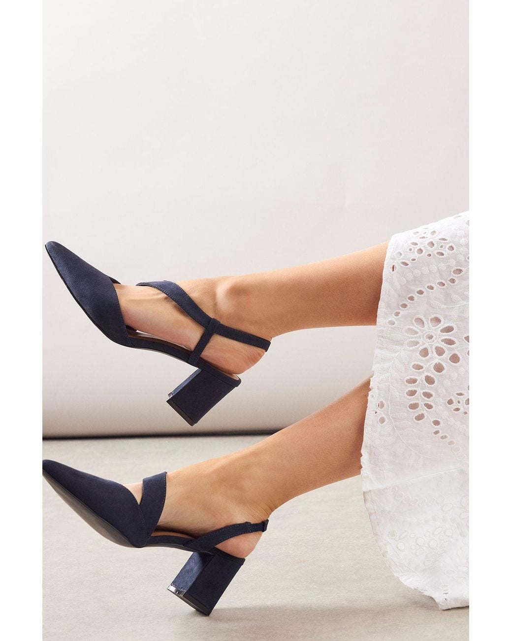 Wallis Blue Wide Fit Eve Asymmetric Strap Block Heel Pointed Court Shoes
