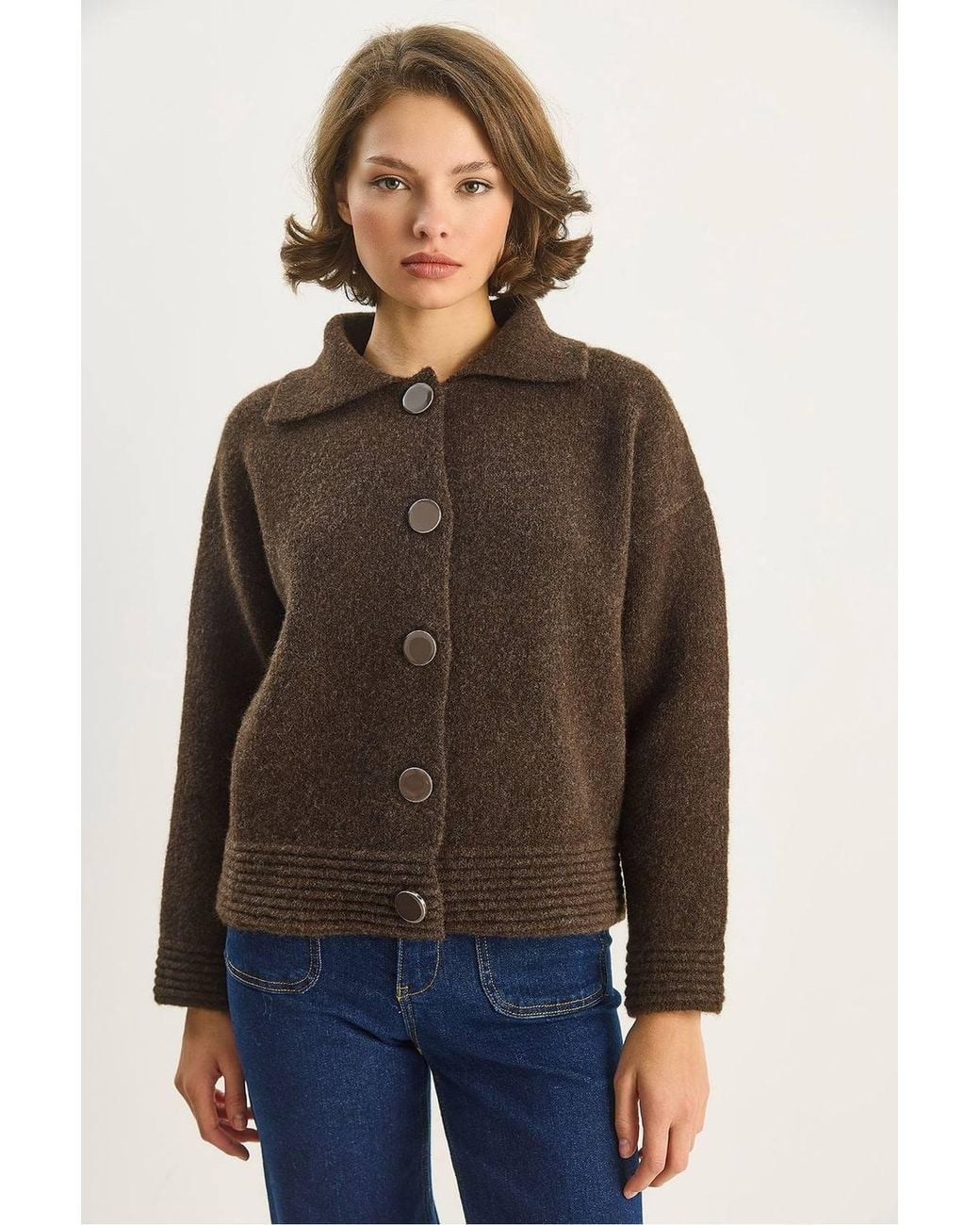Bianco Lucci Blue Knit Cardigan With Button Closure