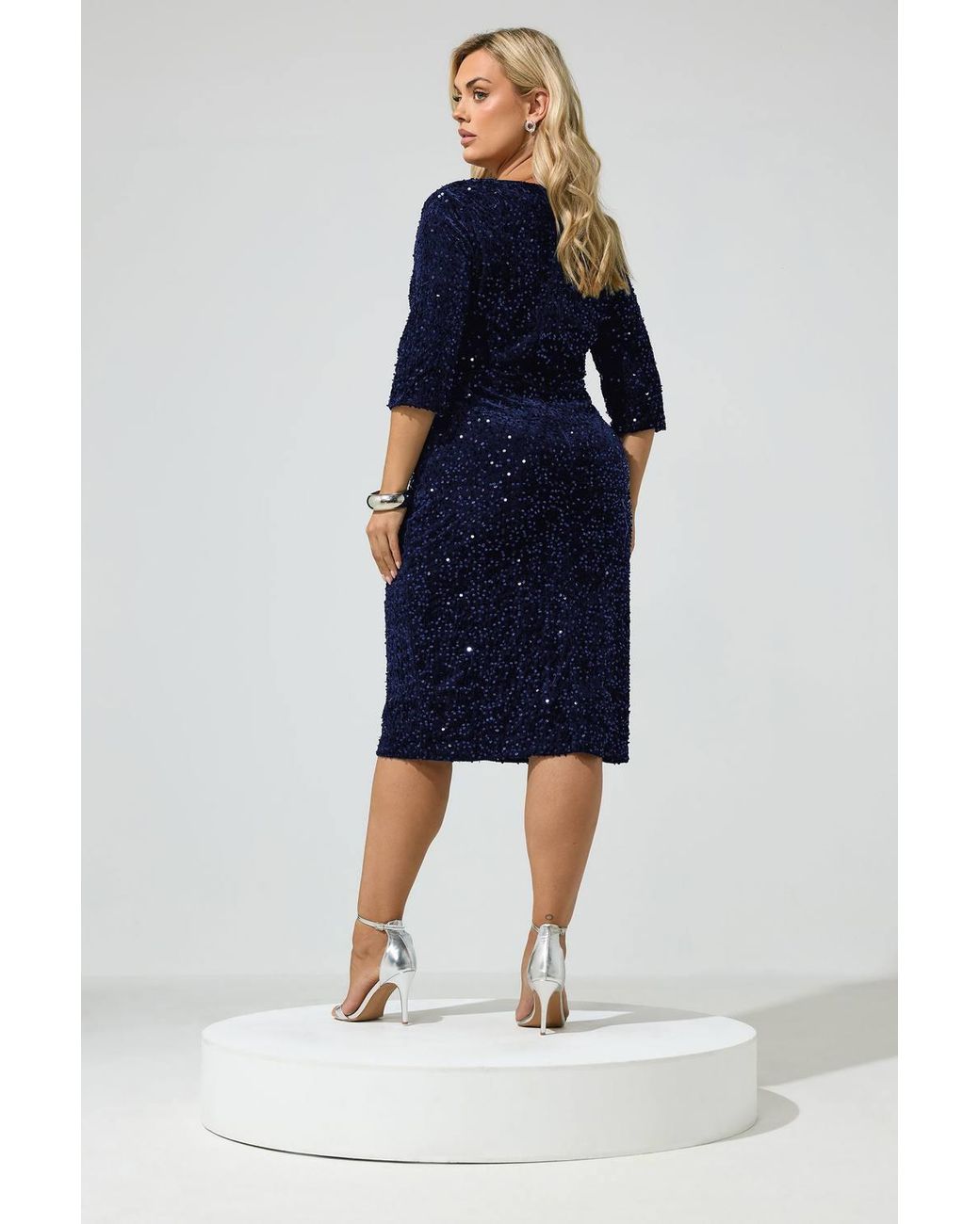 Yours Blue Sequin Velvet Dress