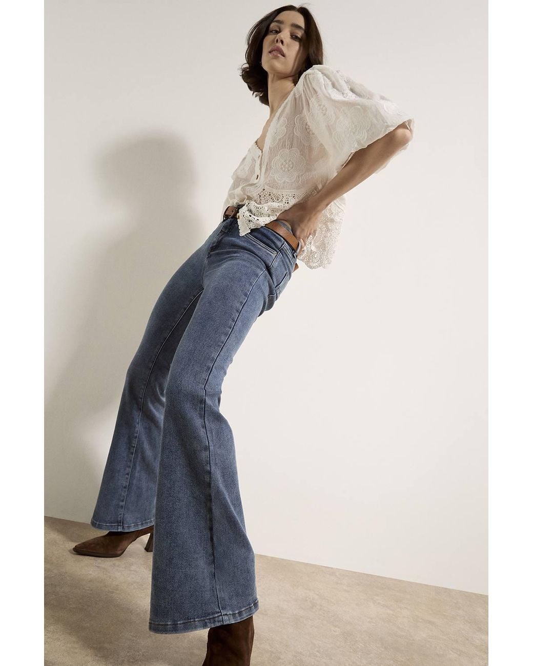 Apricot Blue Lulu Cotton Blend Flare Jeans