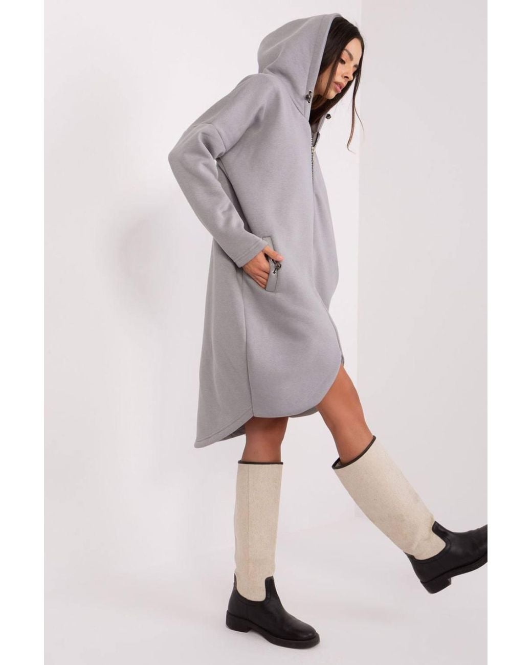 Love Lace Gray Extended Zip Hoodie Sweatshirt With Hood