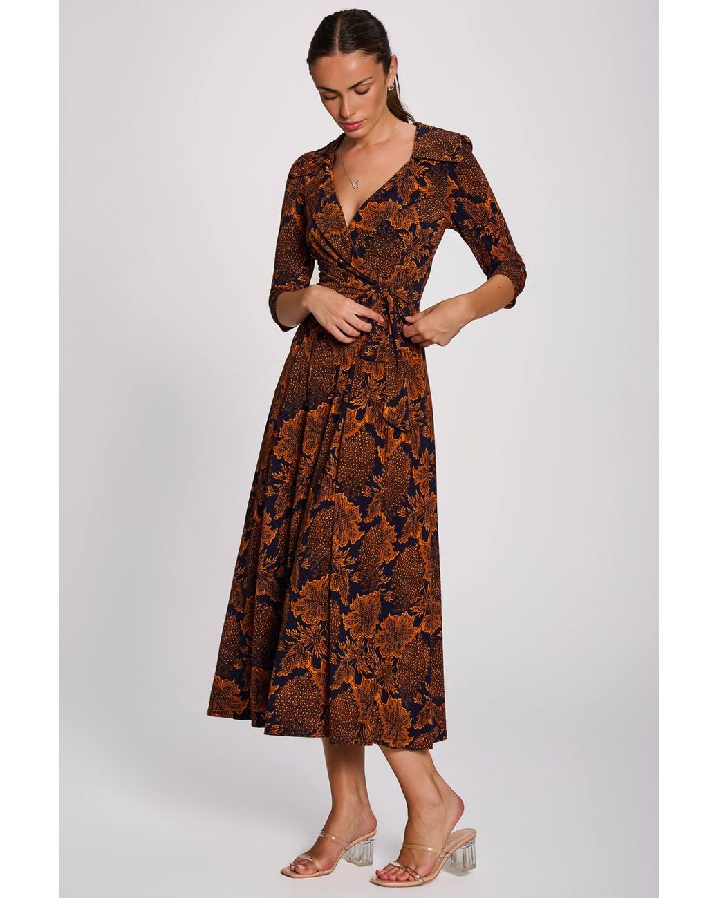 Jolie Moi Brown Wrap Front Jersey Maxi Dress