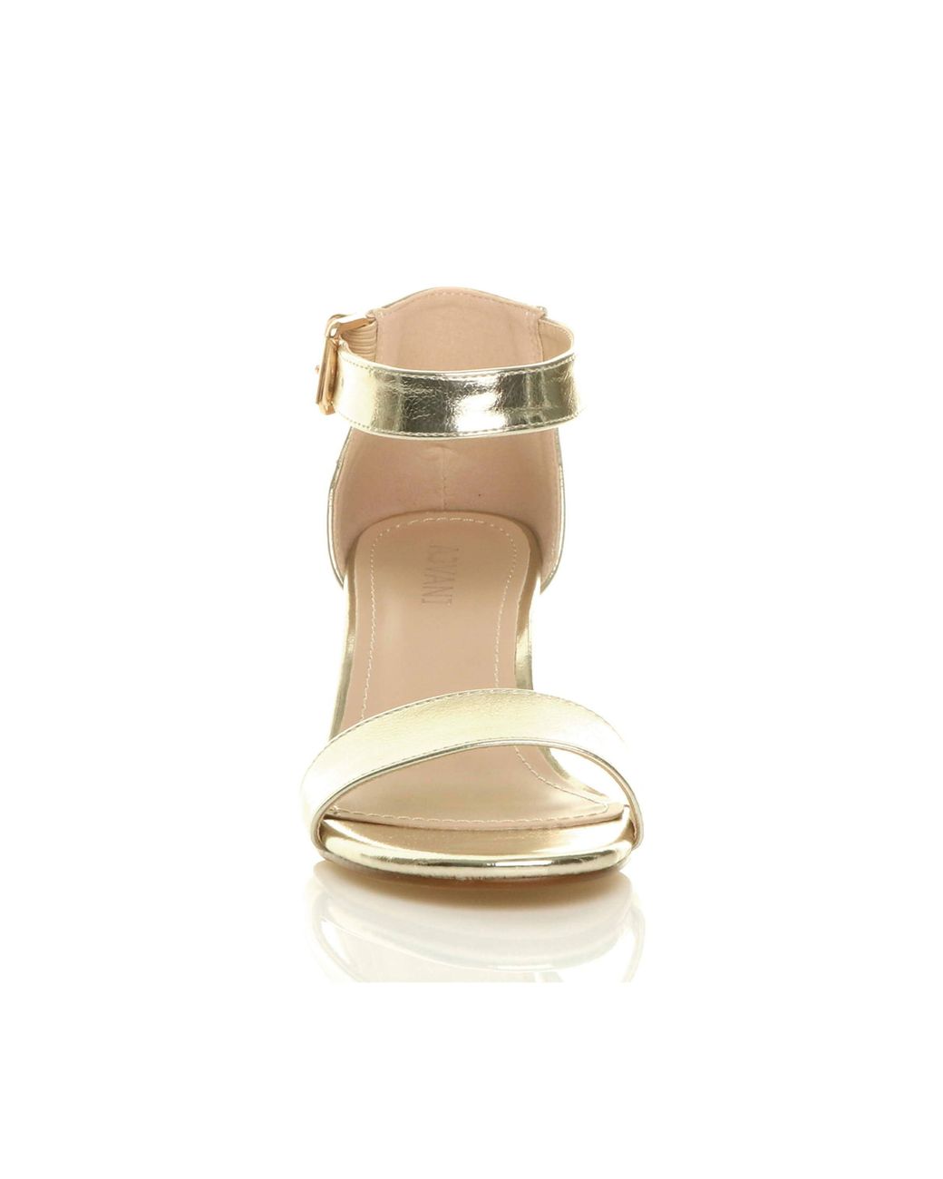 AJVANI Metallic Mid Block Heel Ankle Strap Sandals