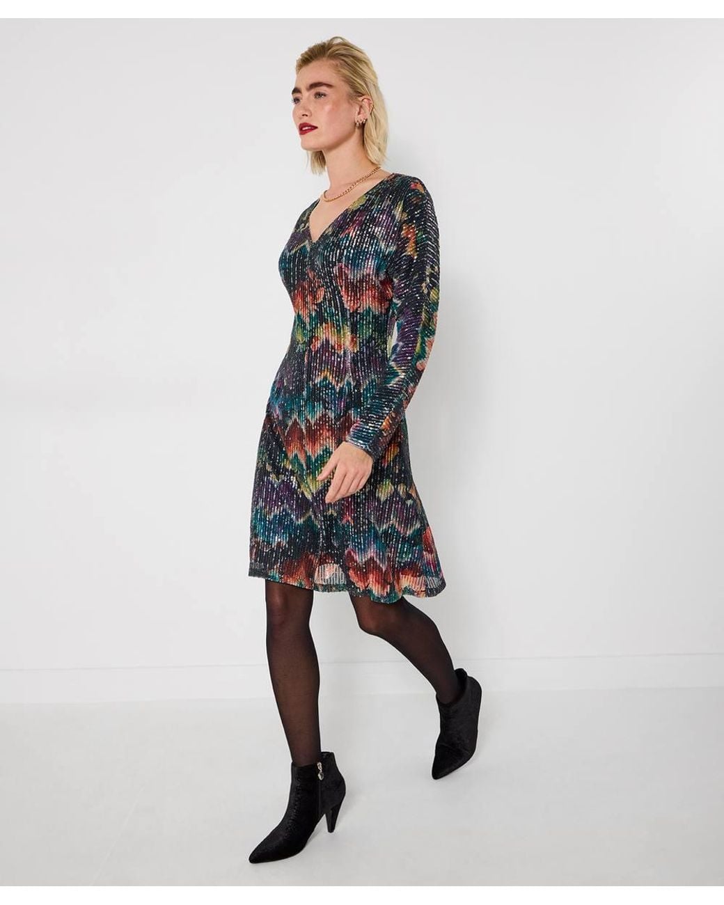 Joe Browns Multicolor V Neck Sequin Mini Dress
