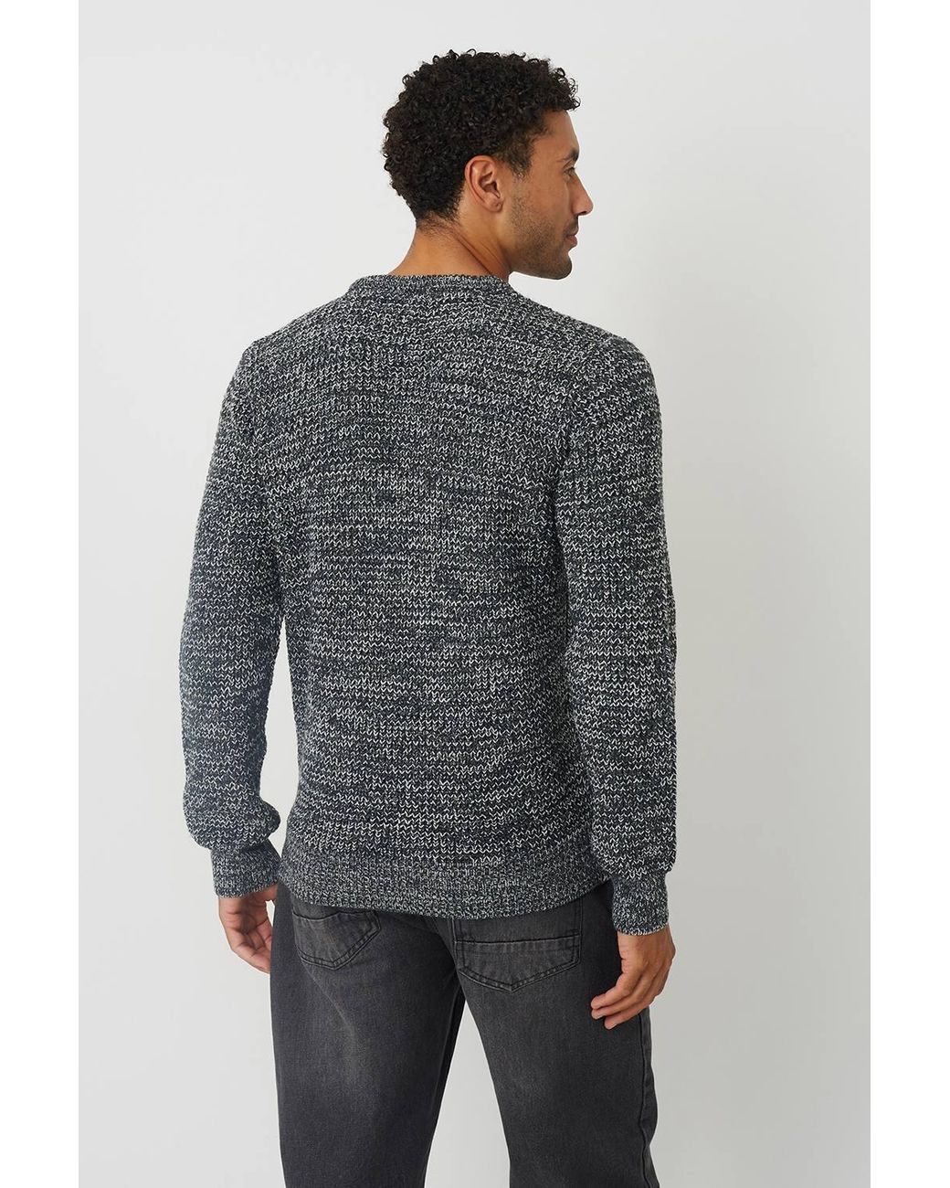 Brave Soul Gray Crew Neck Textured Knit Jumper for men