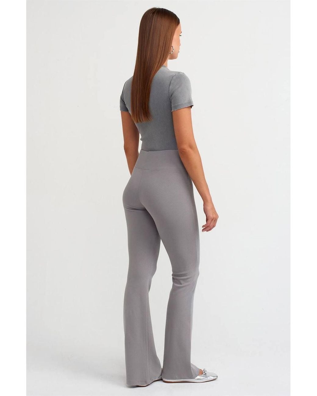 Dilvin White High-Waist Ribbed Flare Pants