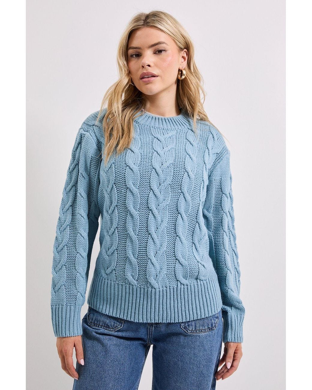 Dorothy Perkins Blue Cable Knit Crew Neck Jumper