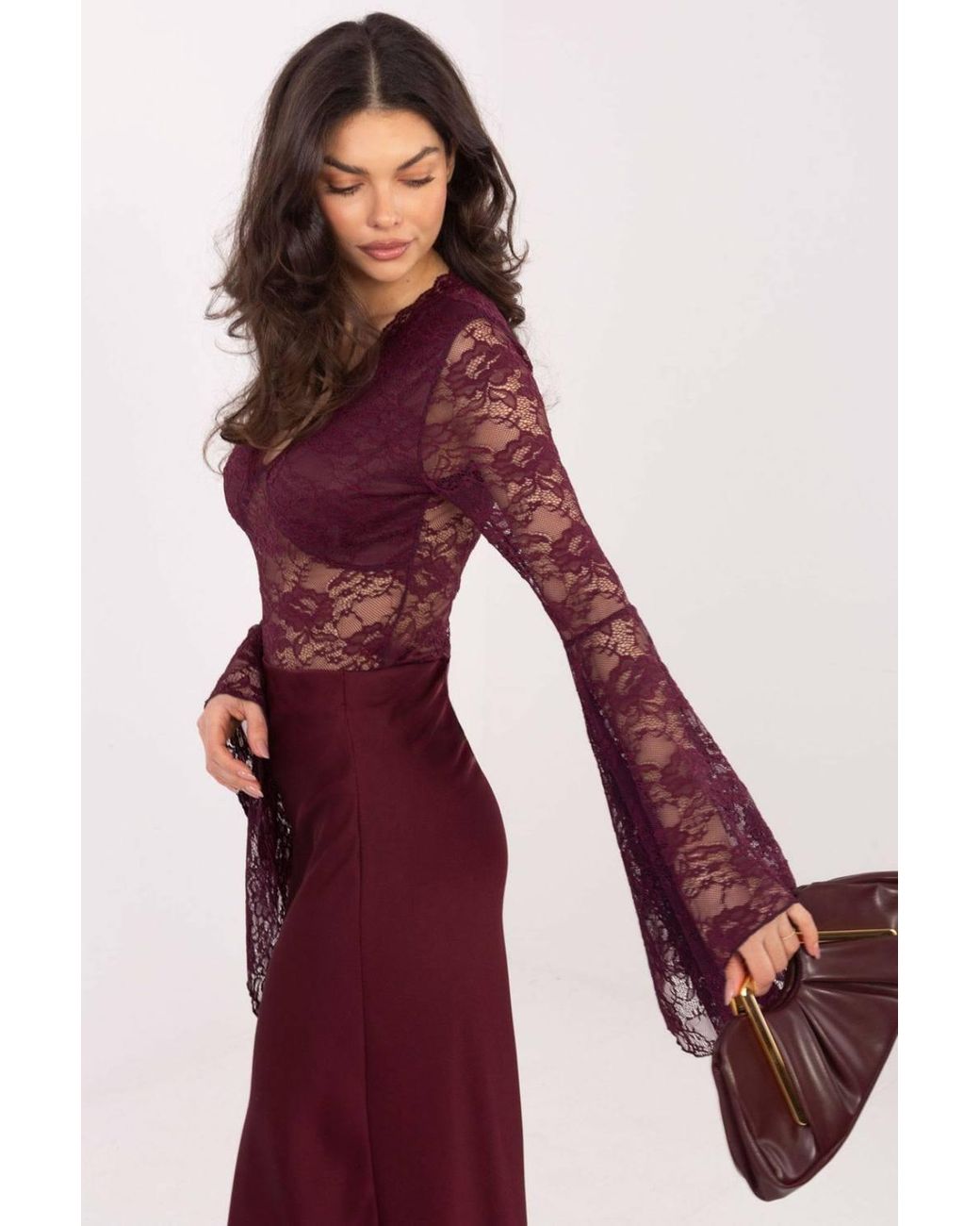 Love Lace Elegant Lace V Neck Blouse With Flared Sleeves