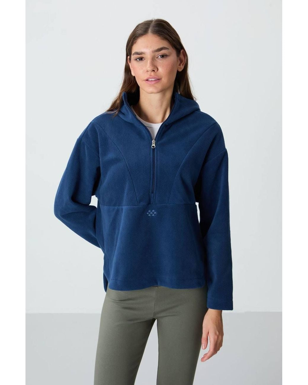 TOMMY LIFE Blue Oversized Plush Half-Zip Hooded Sweatshirt