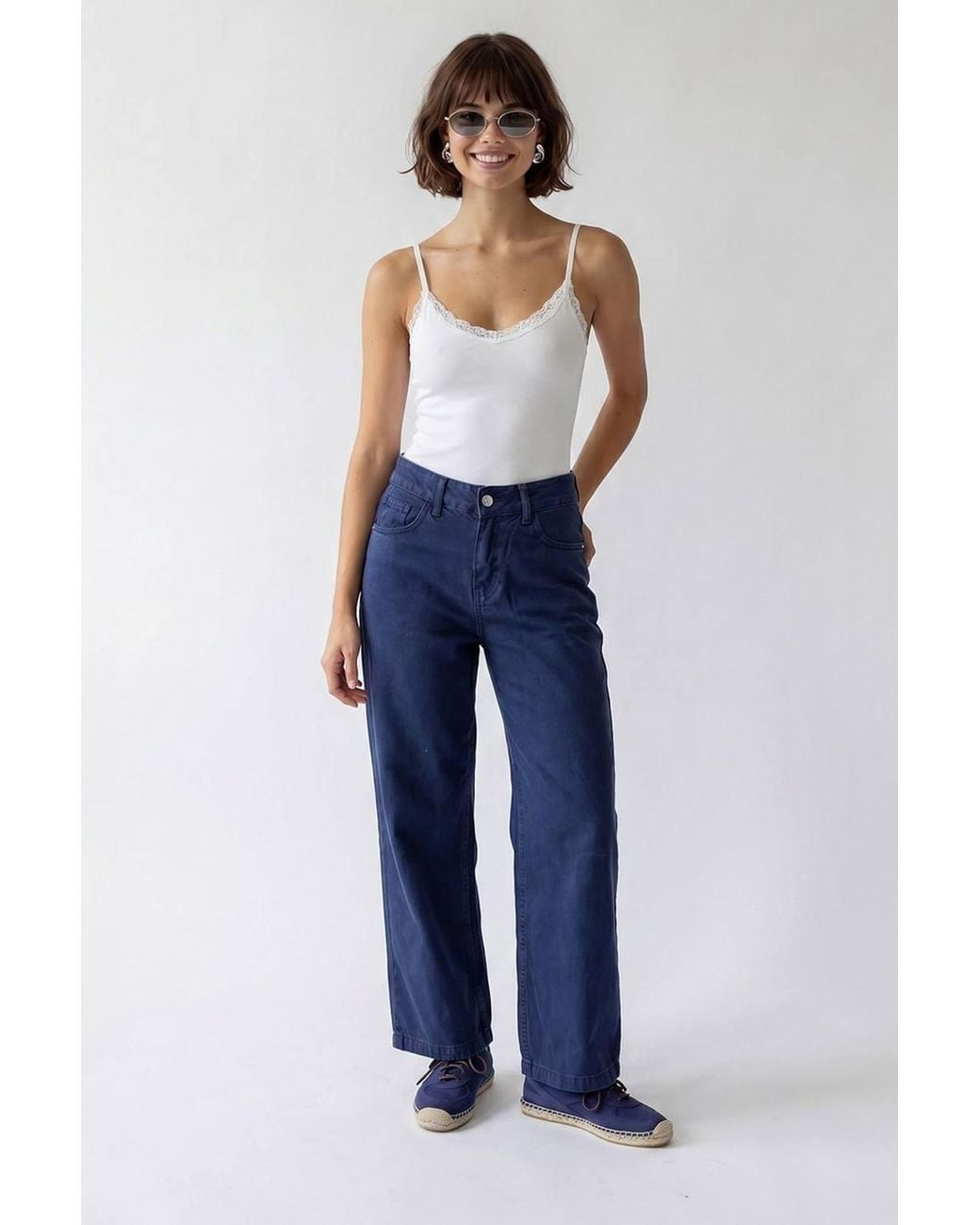 MixRay Blue High-Waist Wide-Leg Cotton Jeans