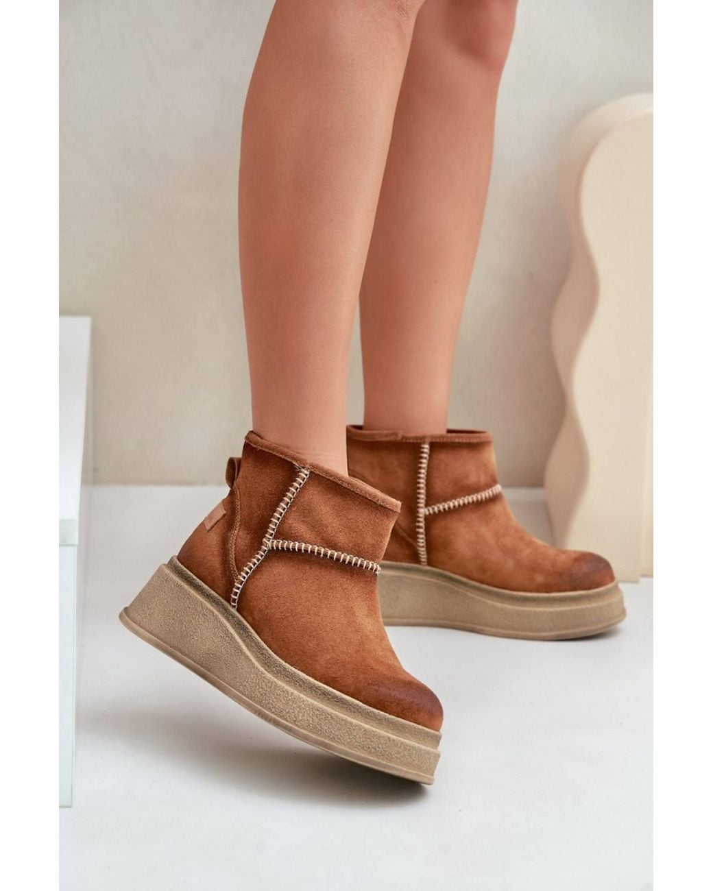 Love Lace Brown Platform Wedge Suede Snow Boots