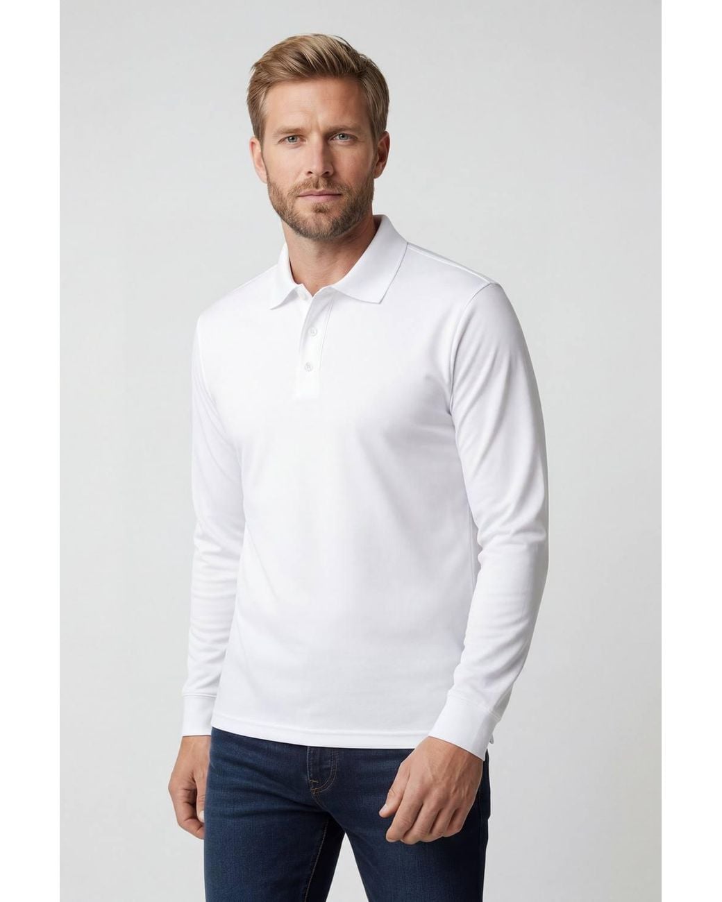 Lands' End White Long Sleeve Supima Polo Shirt, Traditional Fit for men