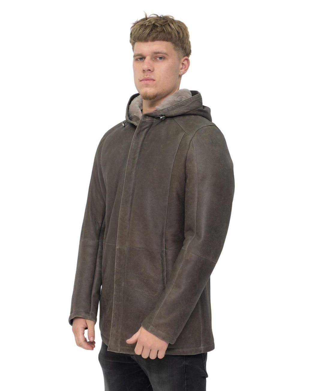 Infinity Leather Purple Sheepskin Hooded Parka Coat-Alafaya for men