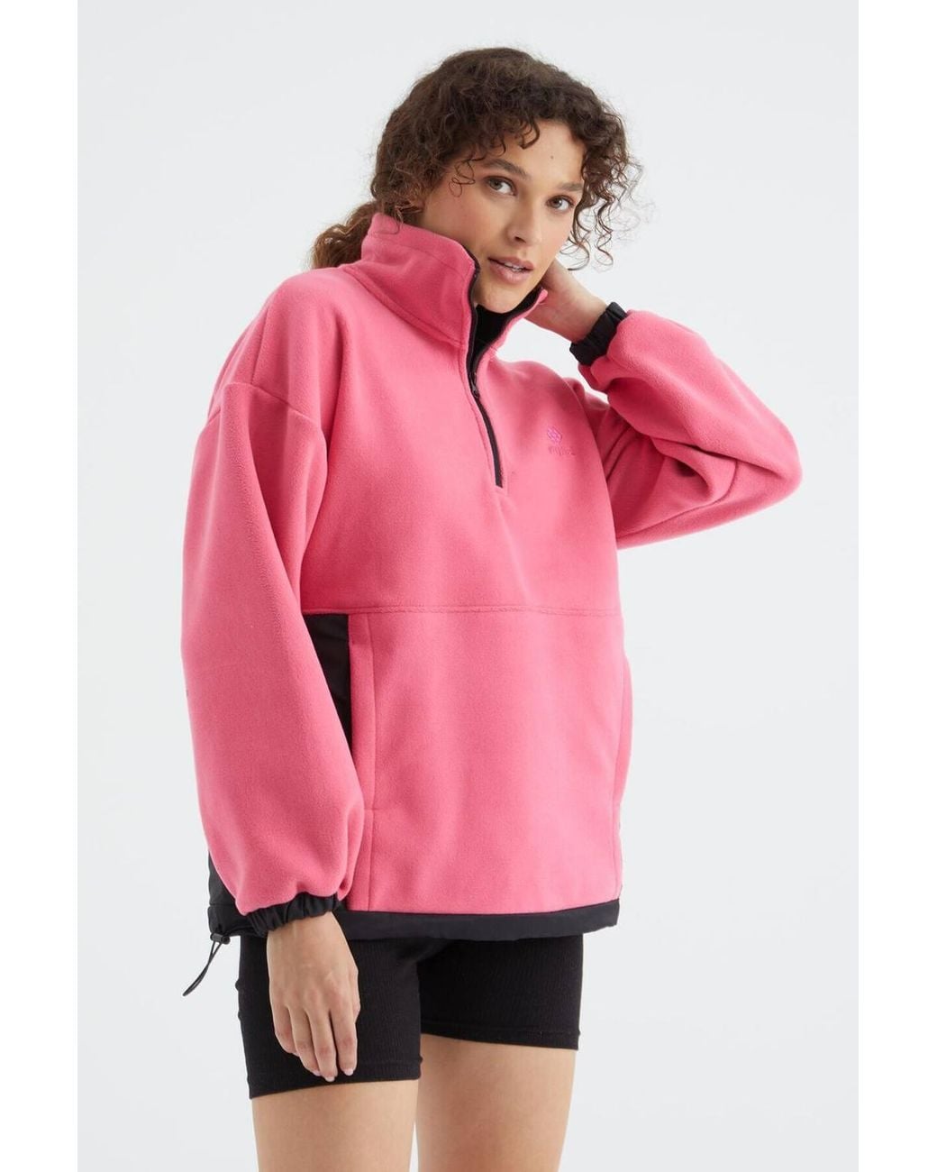 TOMMY LIFE Pink Oversized Half-Zip Plush Sweatshirt