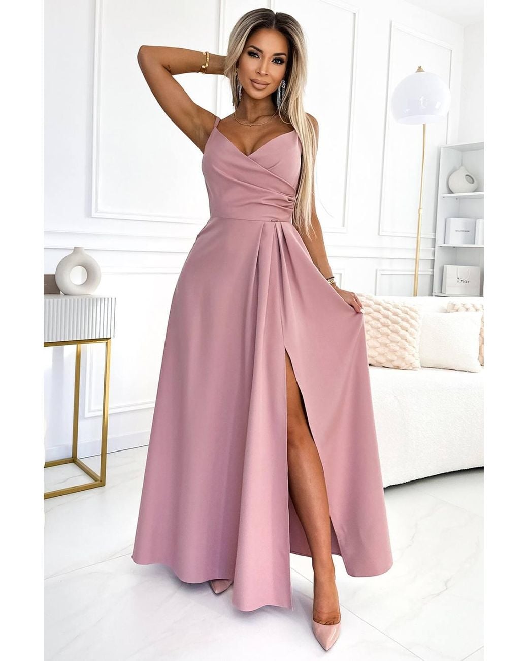 Love Lace Pink Strappy Elegant Maxi Dress With Slit & Side Slit