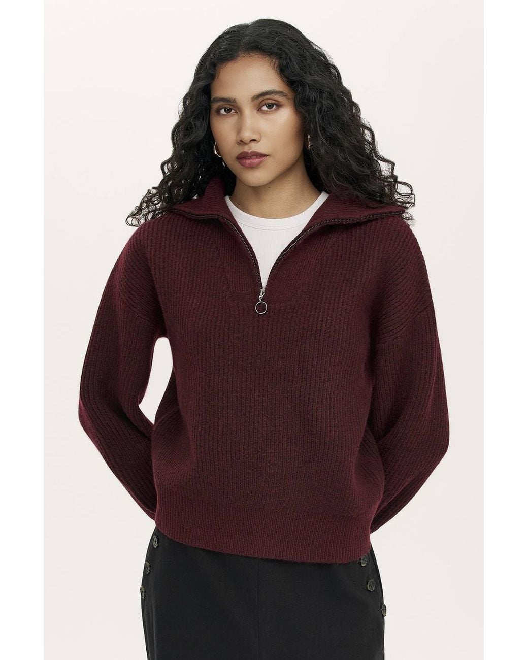 Finery London Red Maddy Funnel Neck Half Zip Jumper