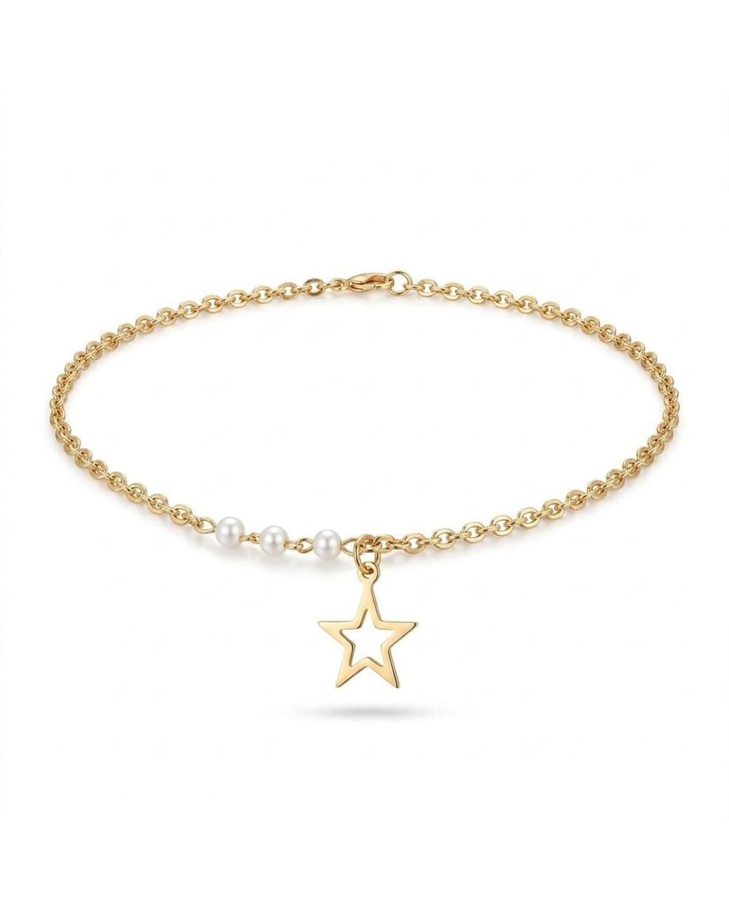 The Colourful Aura Metallic Dainty Plated Three-Pearl Anklet With Star Charm