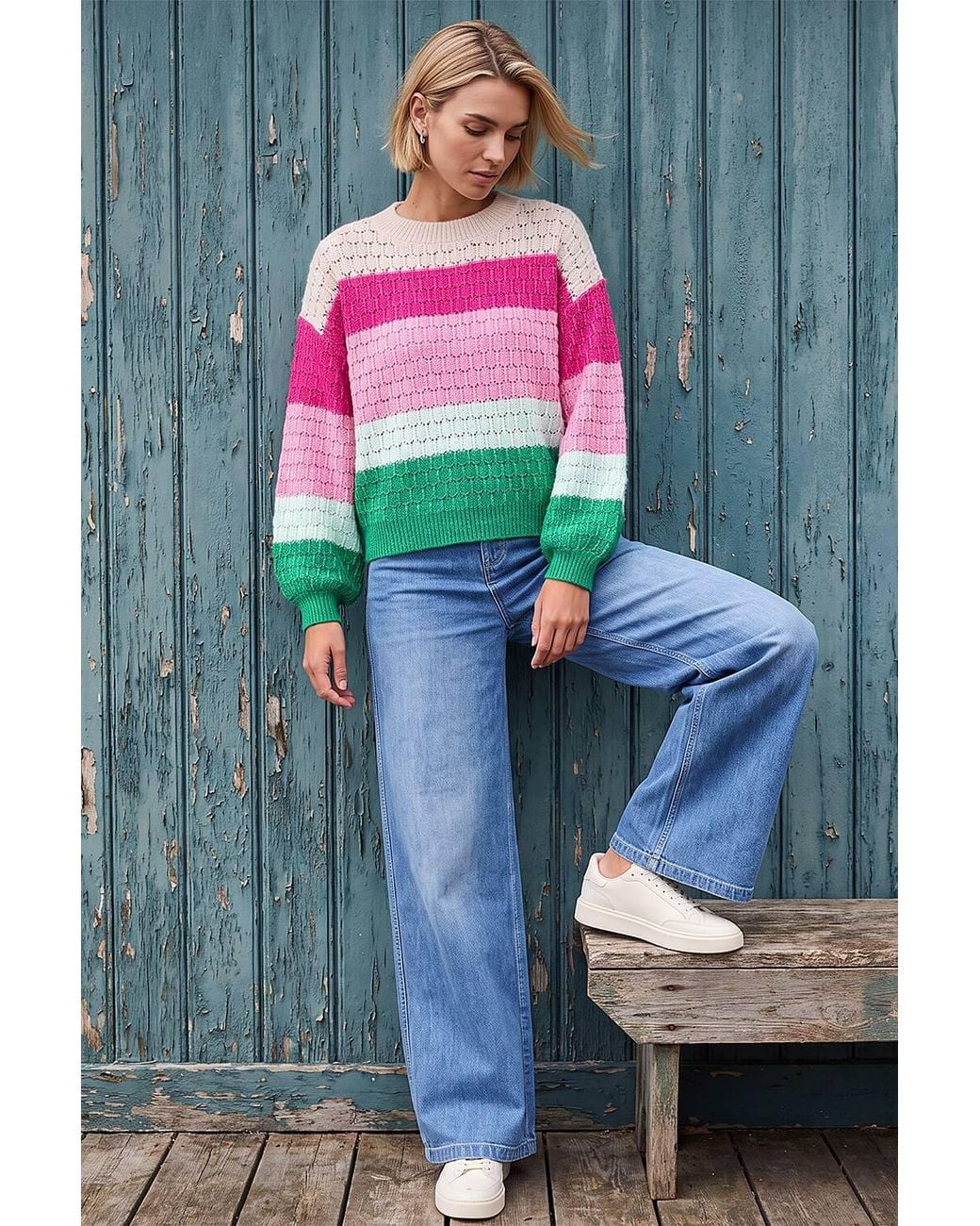 Roman Gray Textured Wide Stripe Jumper