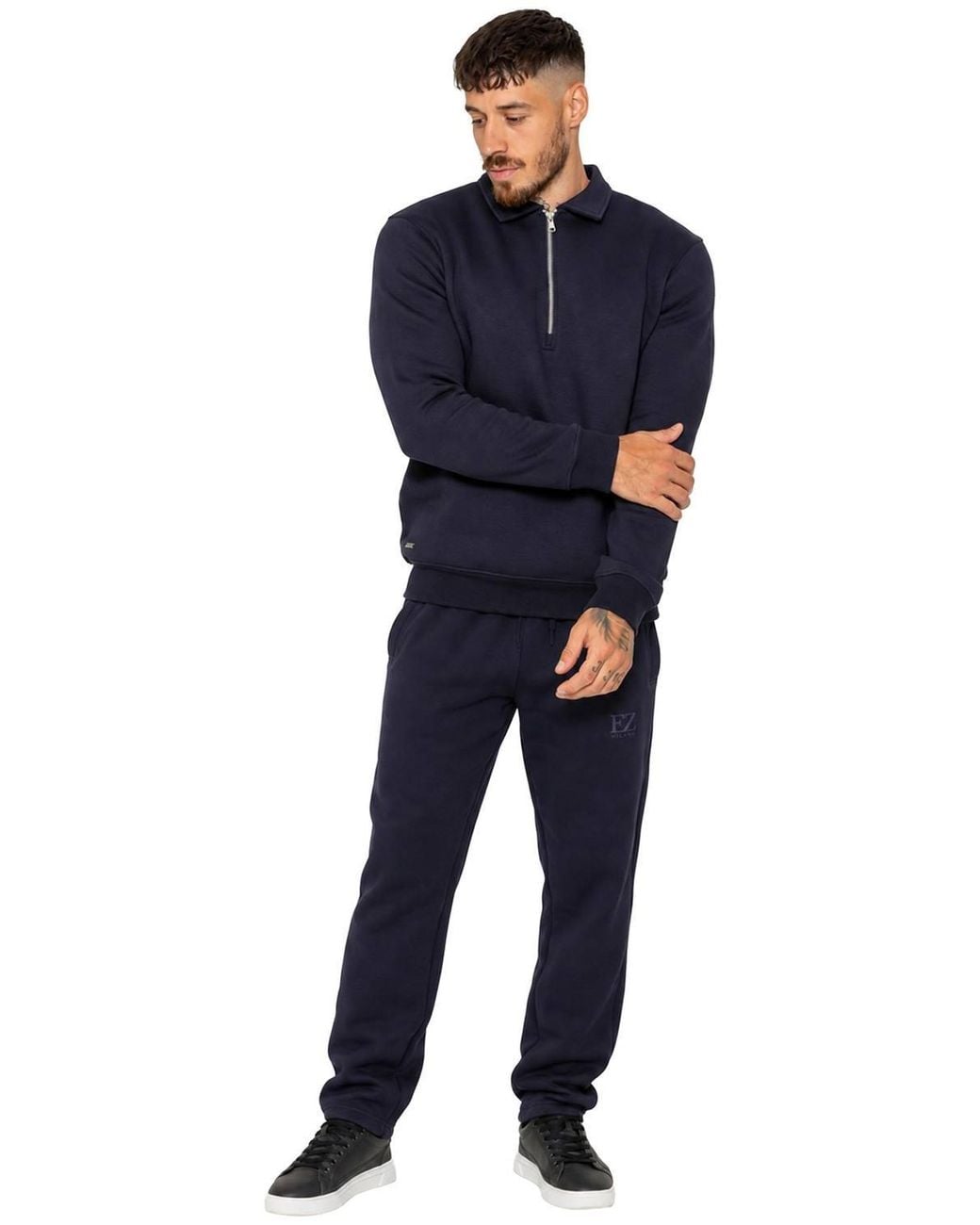 Enzo Blue Half Zip Collared Tracksuit Set for men
