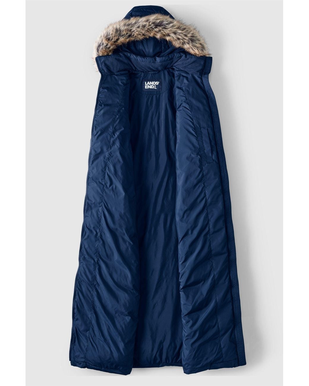 Lands' End Blue Hooded Maxi Down Coat