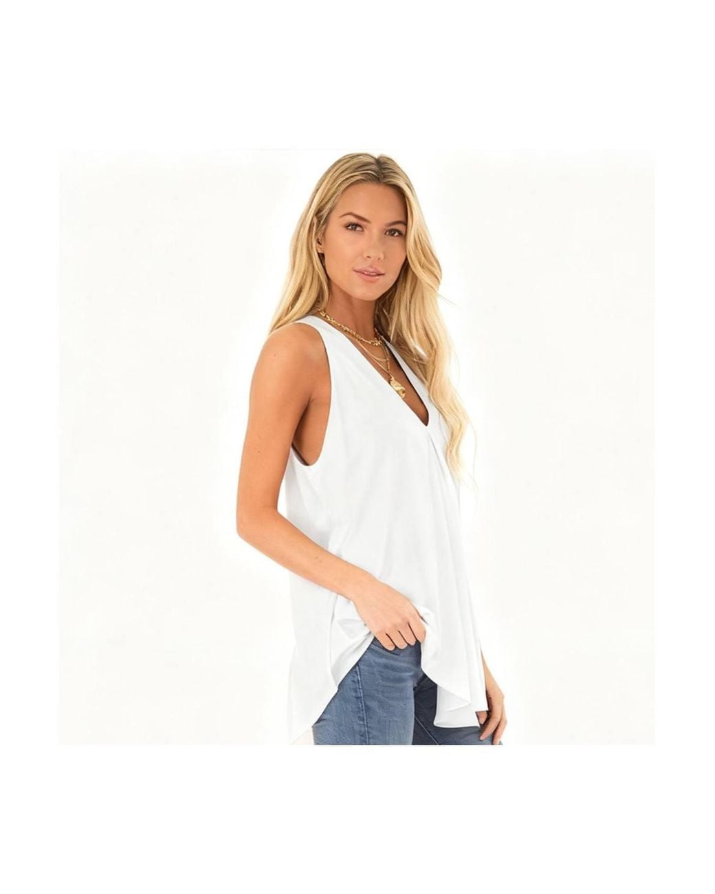 KDMD White Plus Size Chiffon Sleeveless Cami Blouse Vest Top