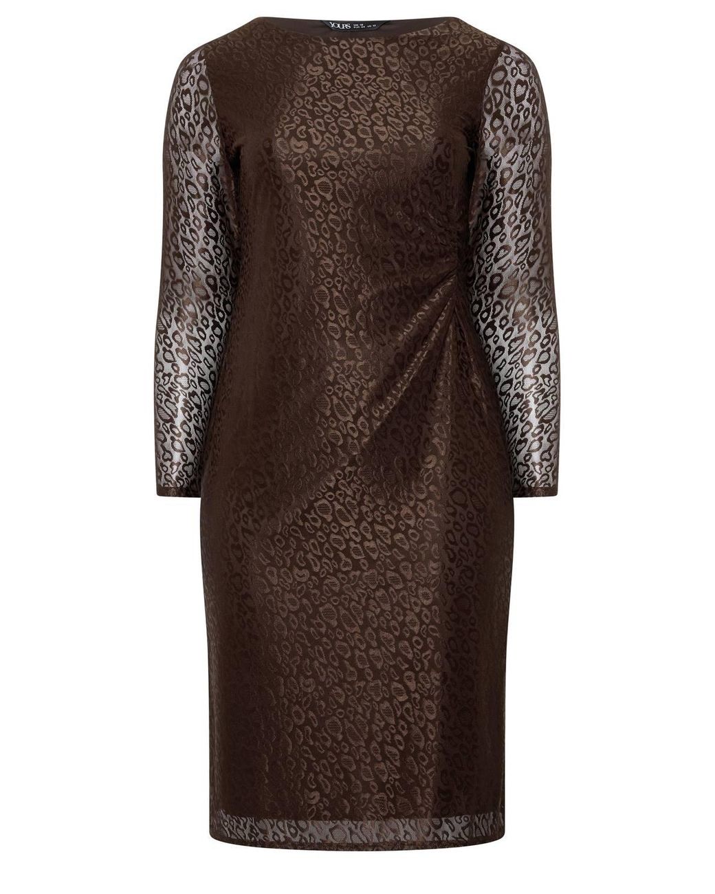Yours Brown Leopard Print Ruched Side Midi Dress
