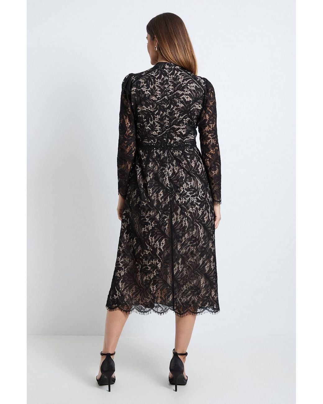 Wallis Black Lace Trim Fit & Flare Midi Dress