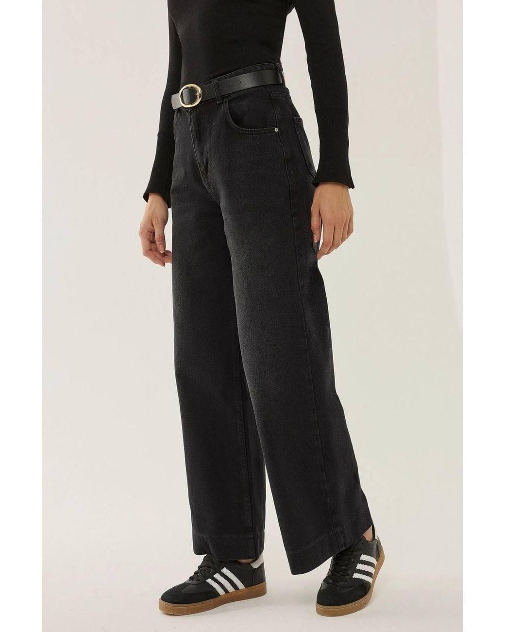 Hiccup Black Washed Effect Wide Leg Denim Jeans
