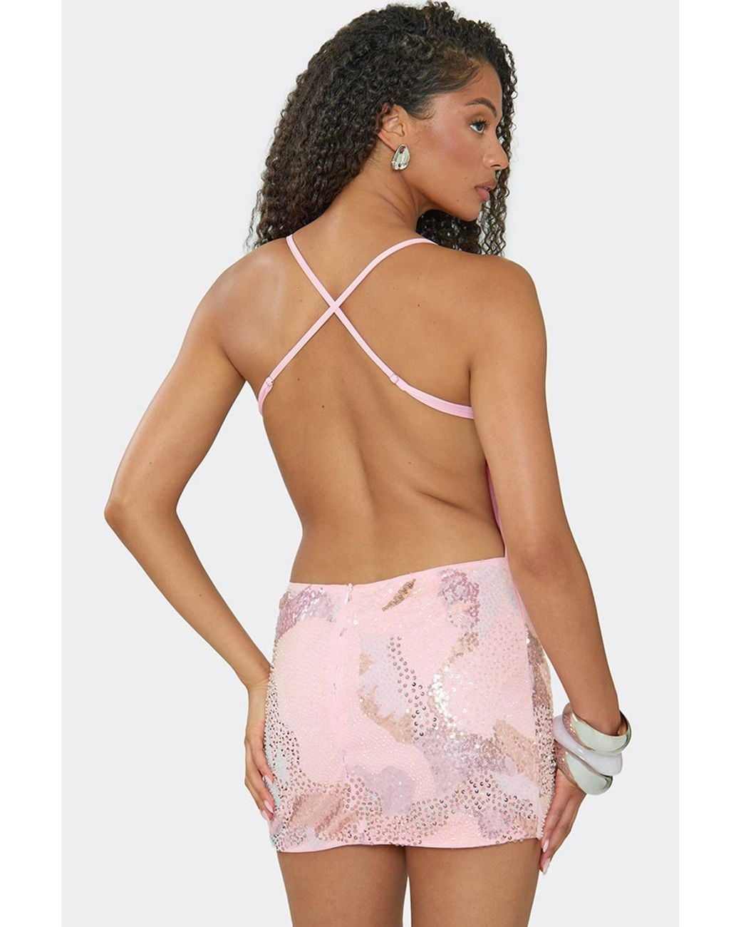 EGO Pink Strappy Cross Back Mini Dress